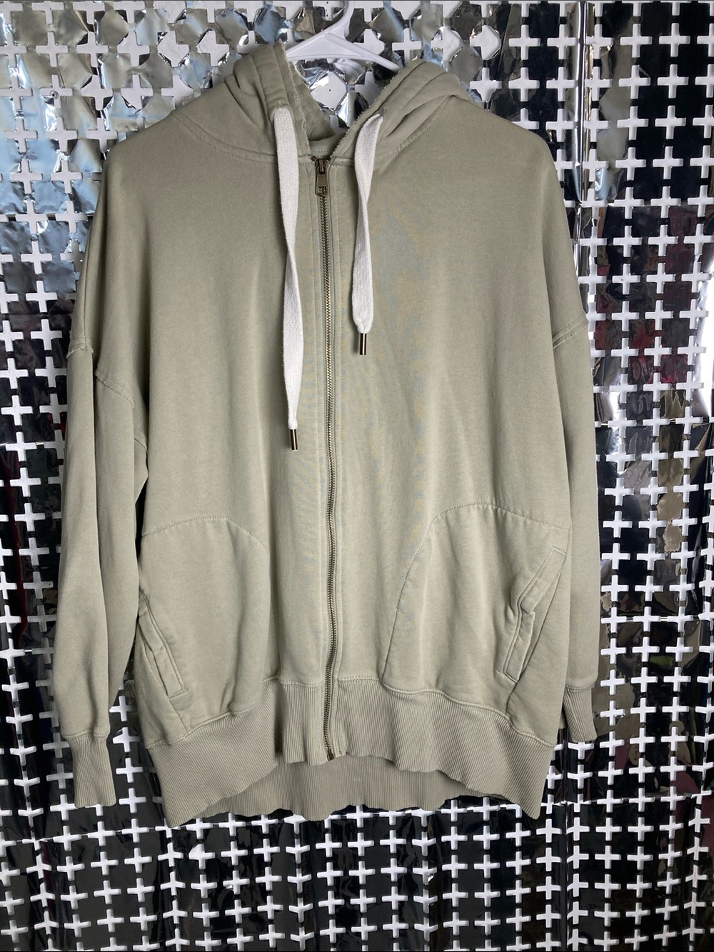 American Eagle Outfitters Olive Green Full-Zip Hooded Sweatshirt